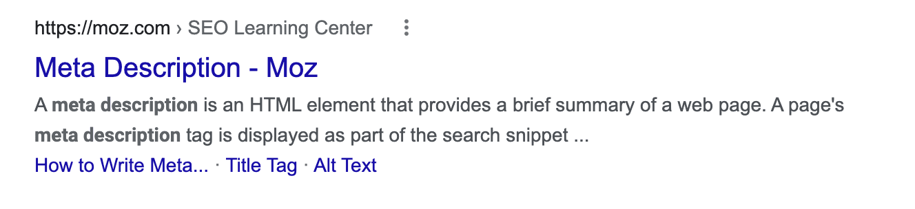 screenshot of moz met description search result